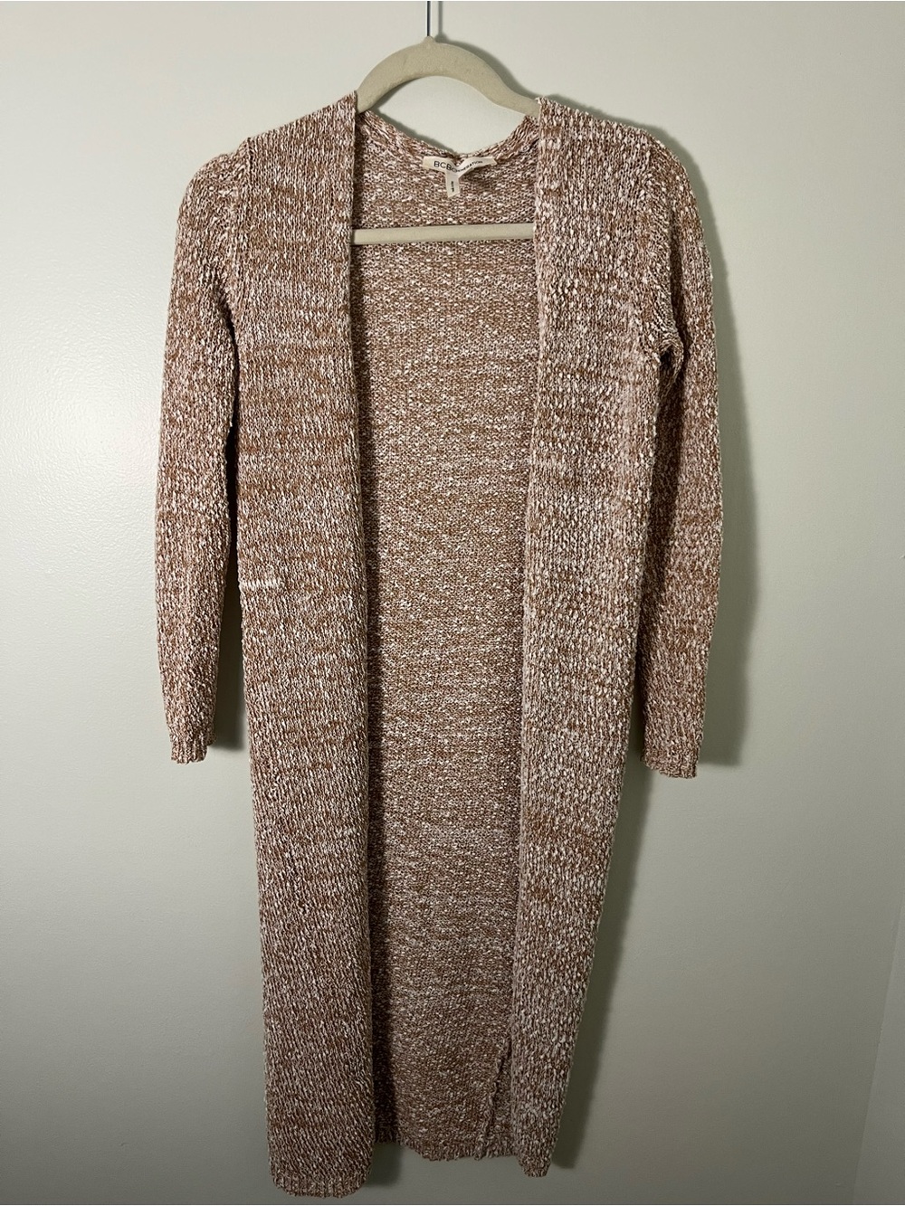 BCBGeneration Long Marled Open-Front Cardigan - Brown & Cream